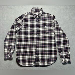 Gap Men’s Flannel Shirt Large Red Gray Plaid Button Up Cotton Long Sleeve Casual